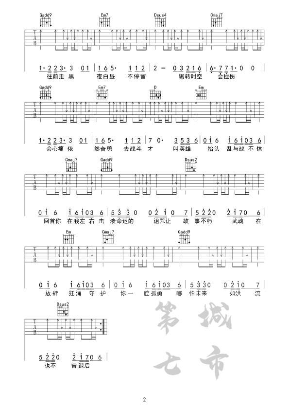 张韶涵-破茧吉他谱图2-G调指法