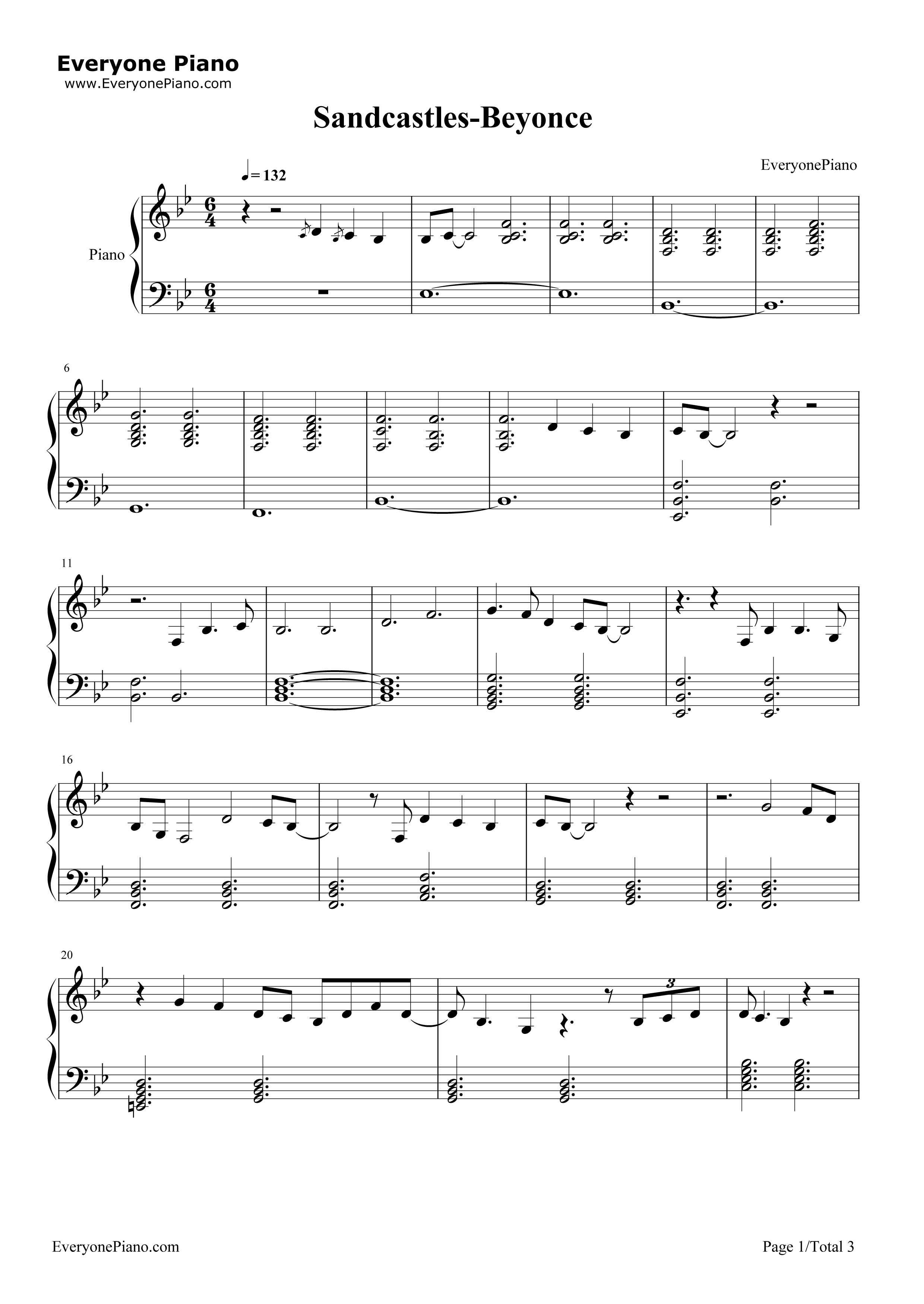 Sandcastles-Beyoncé五线谱预览1