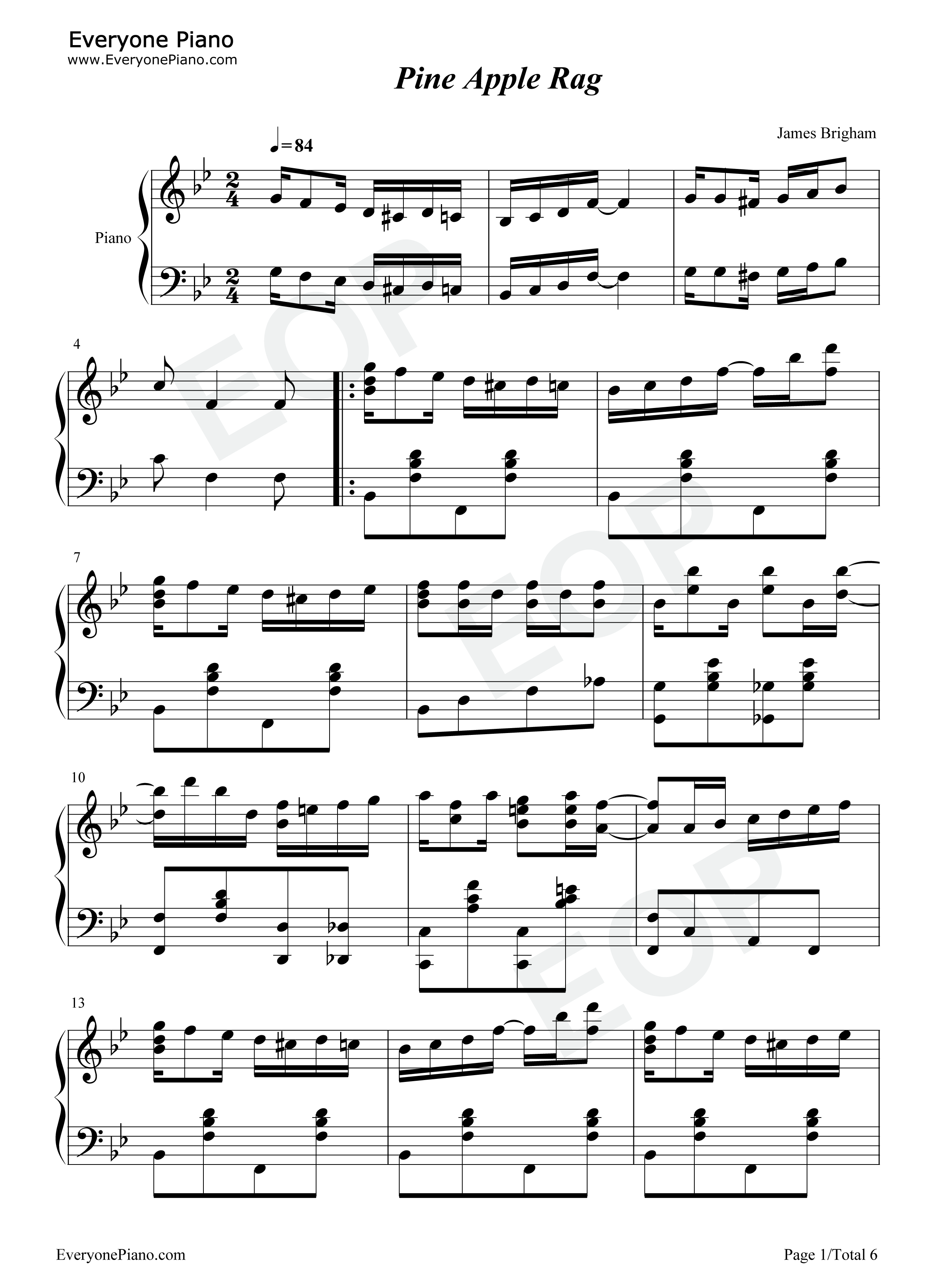 Pine Apple Rag-菠萝拉格泰姆-Scott Joplin五线谱预览1
