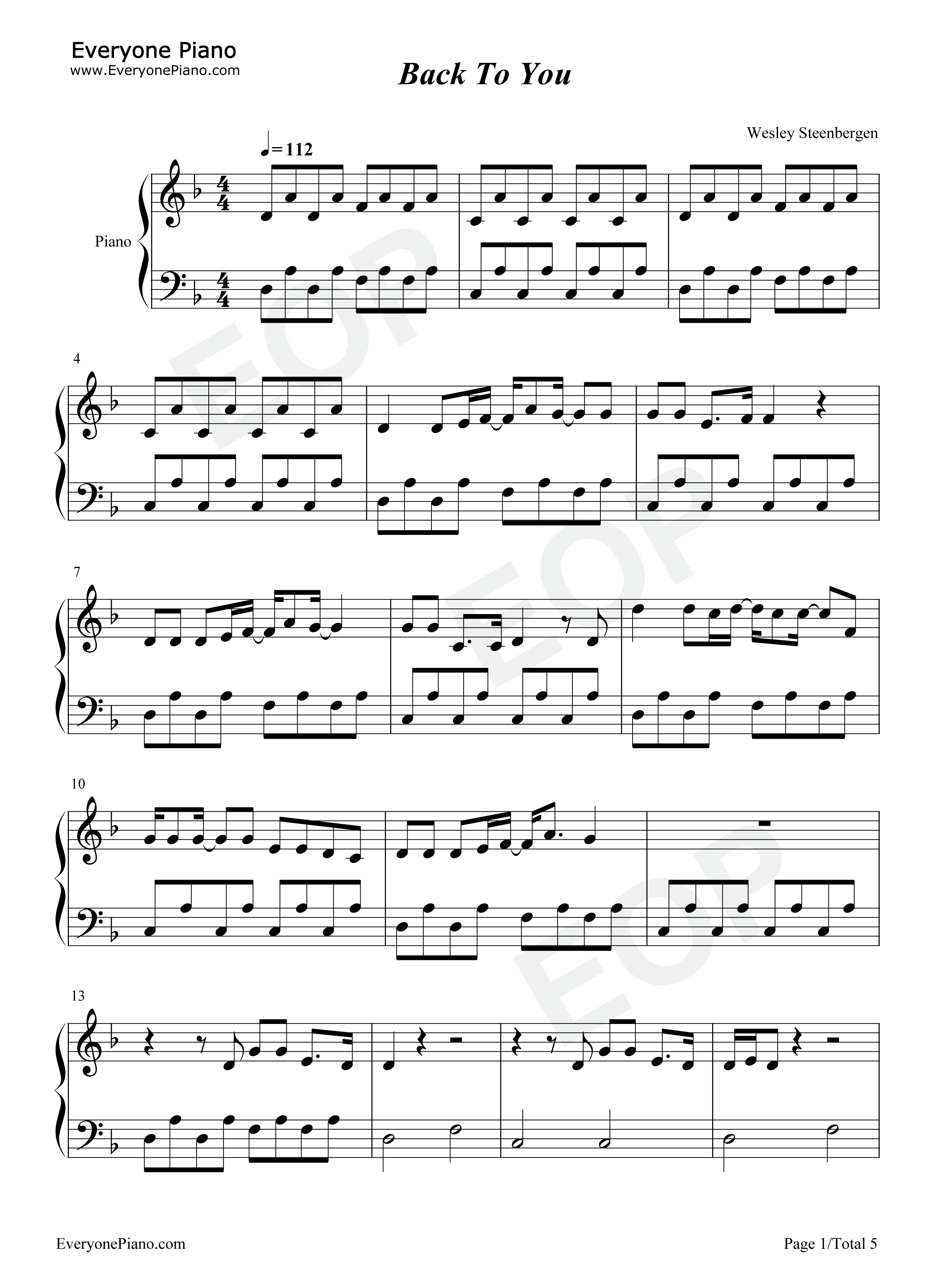 Back to You五线谱预览1
