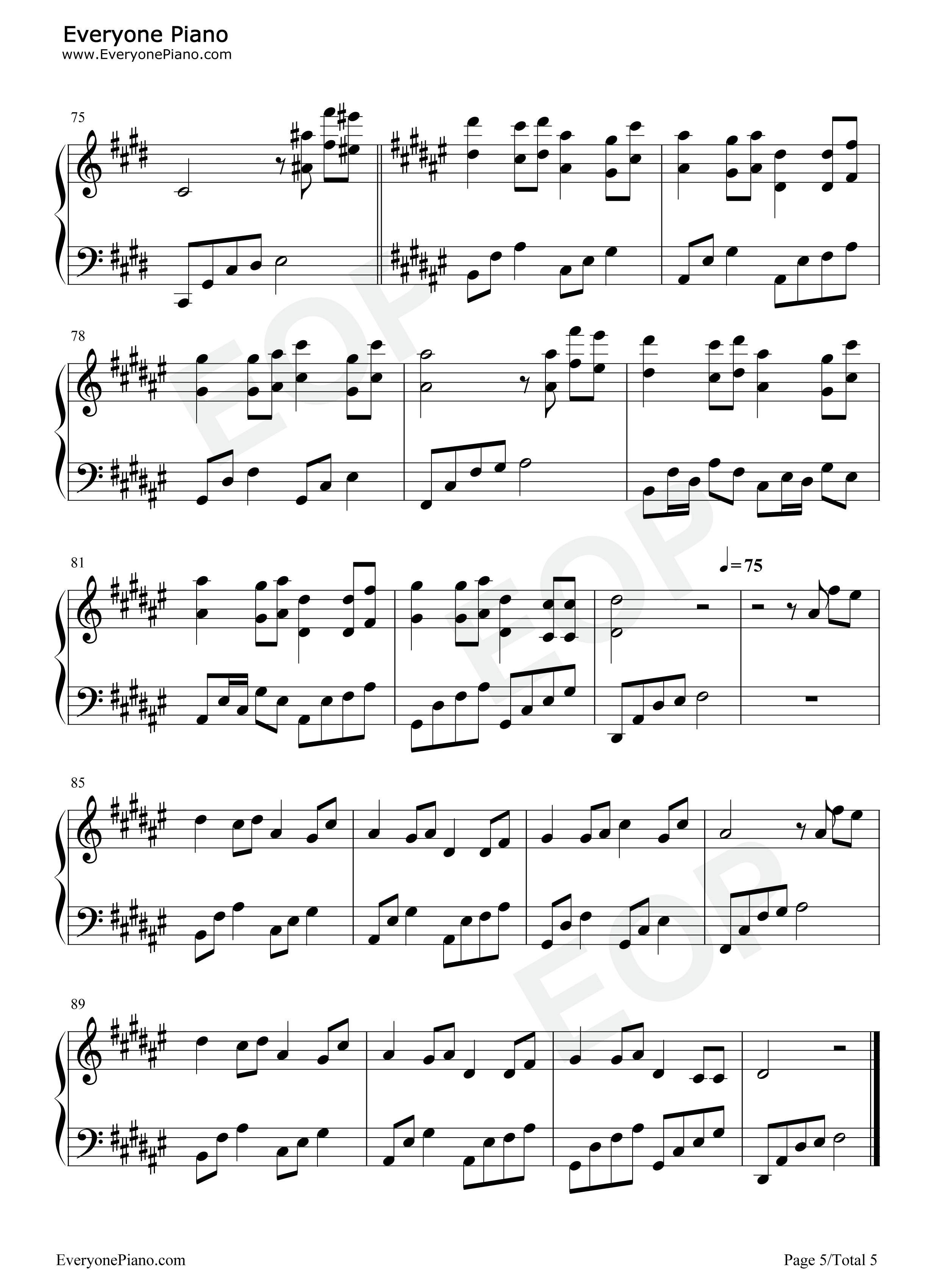 云村的烟花五线谱预览5