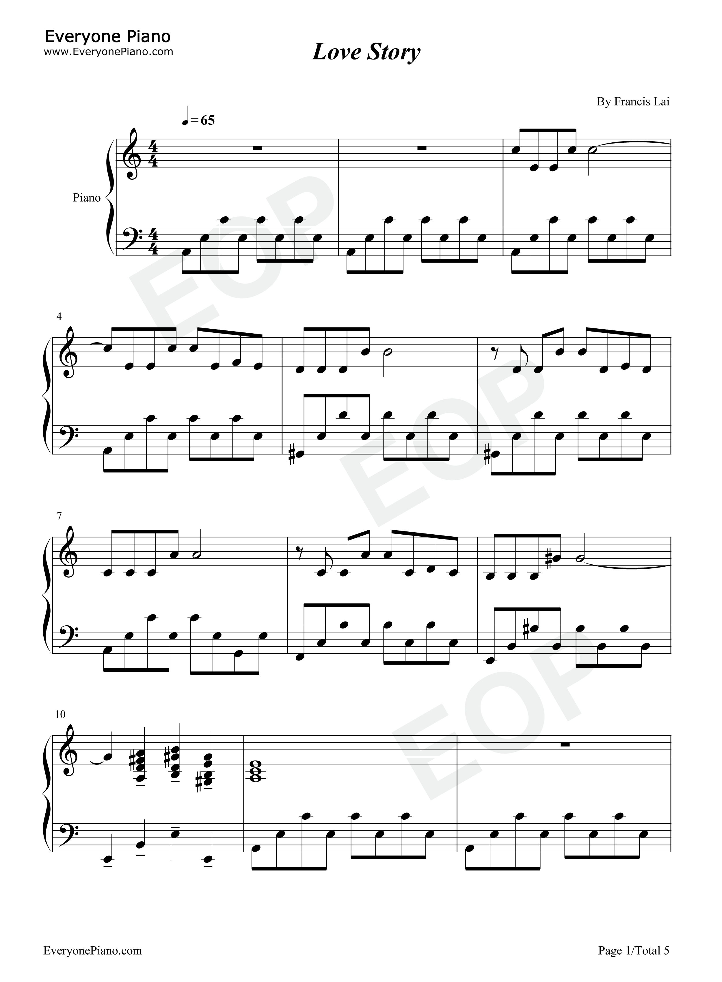 Love Story-理查德克莱德曼五线谱预览1