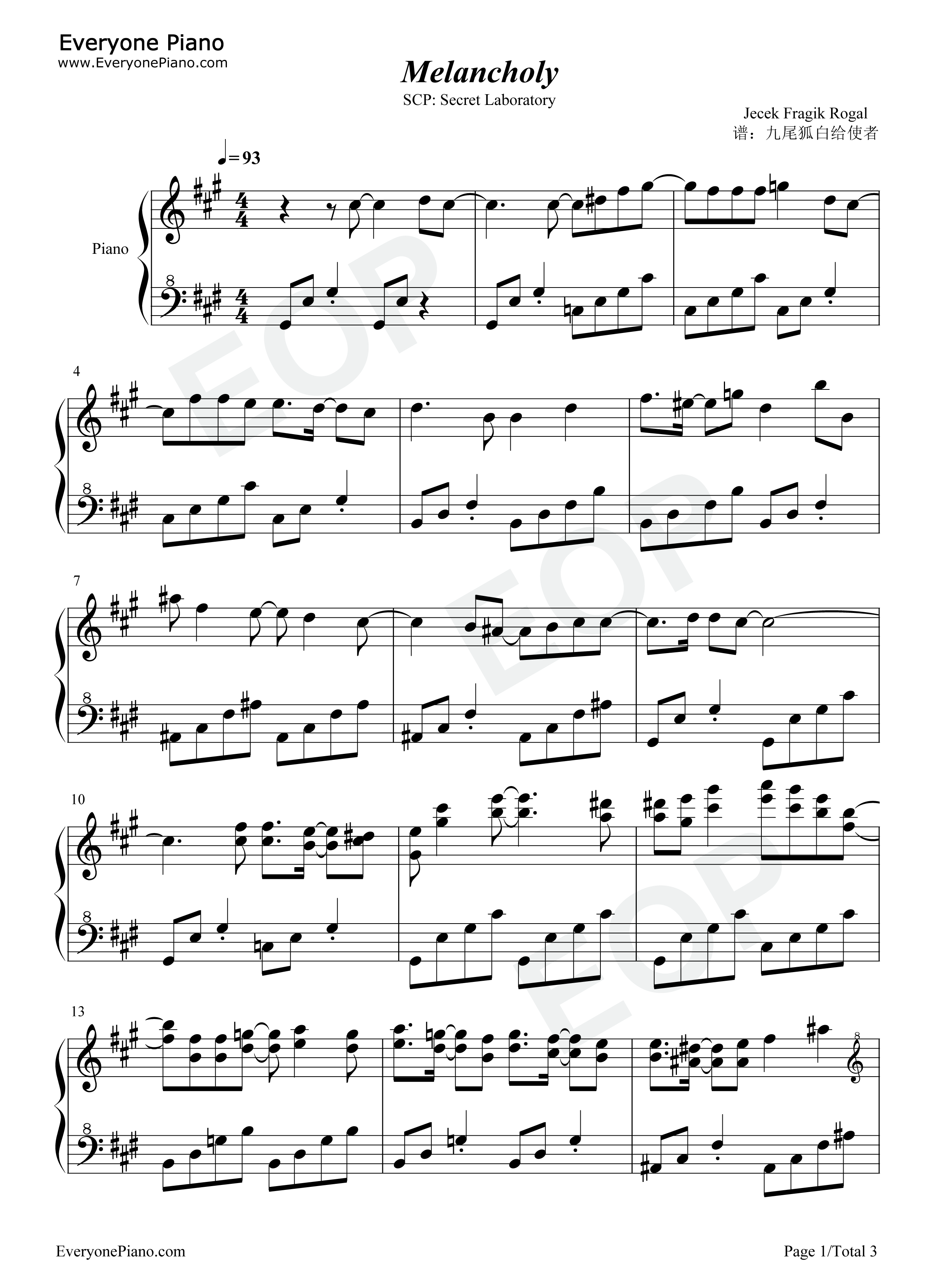 Melancholy-SCP秘密实验室BGM五线谱预览1