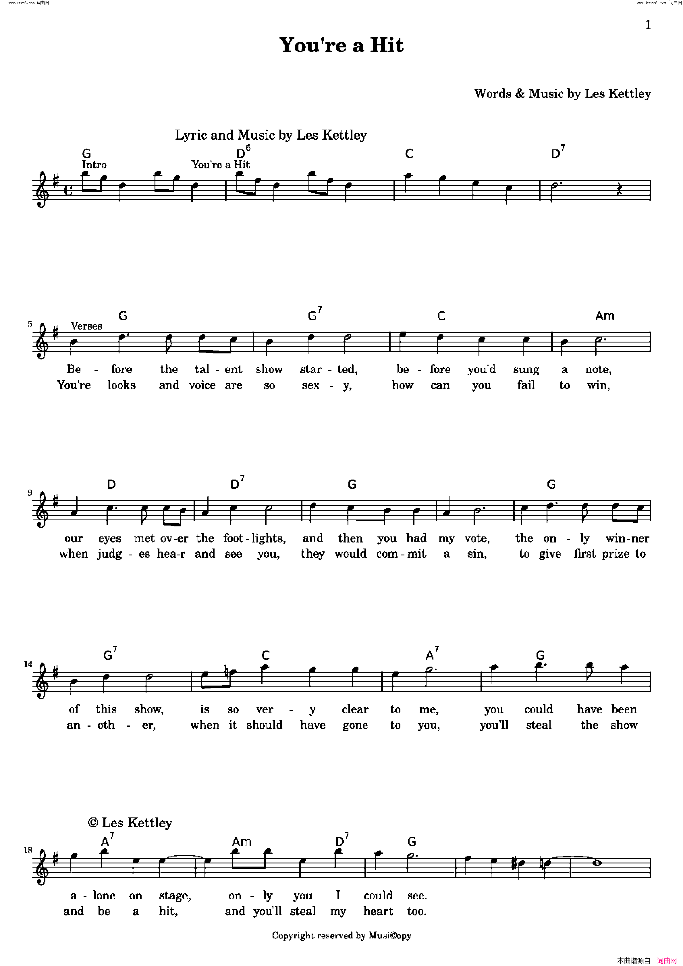 You´re a Hit歌曲 人声伴奏简谱