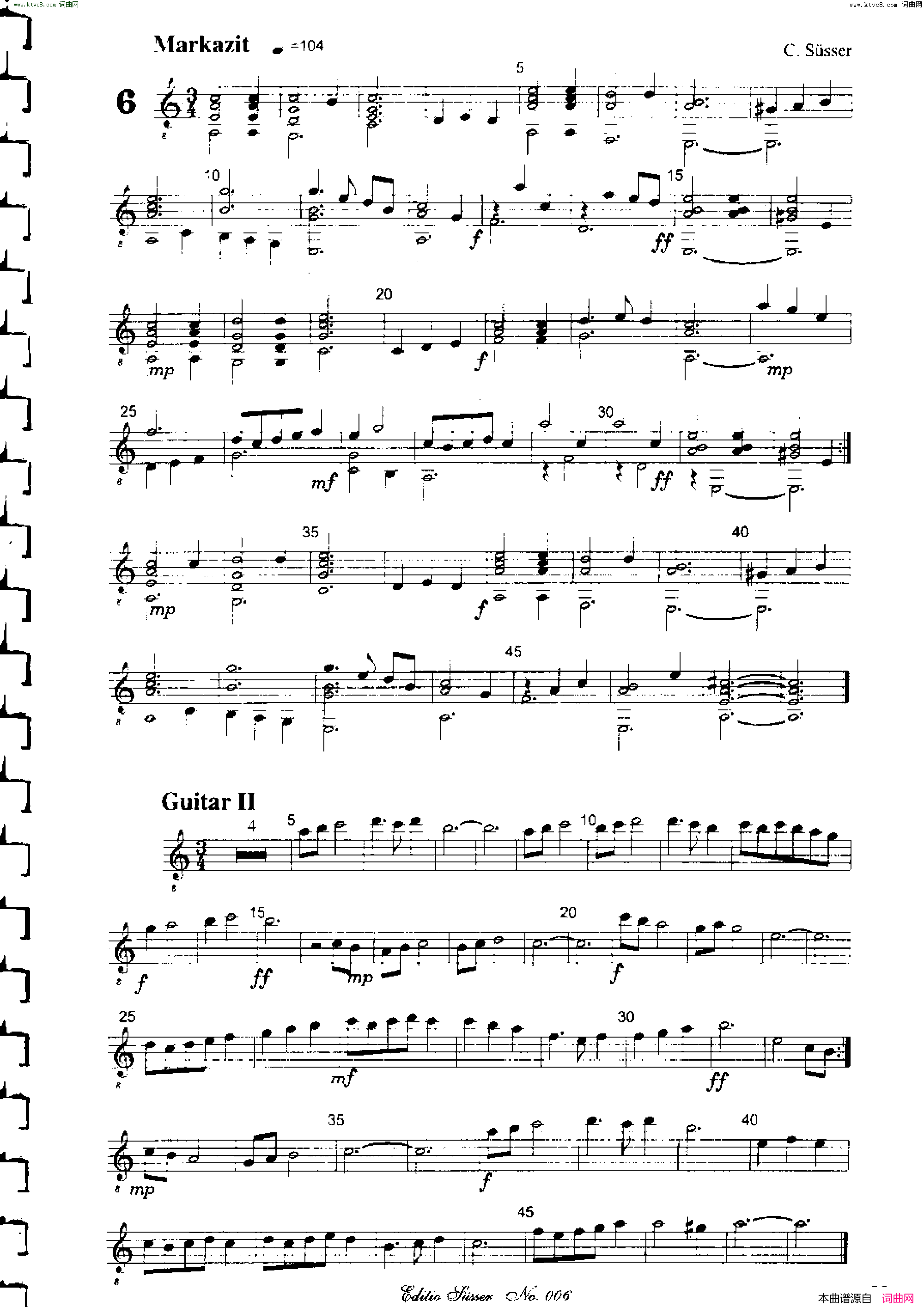 Classical guitar－Susser Ctibor_No 6, Fantazie ze sveta mineralu简谱