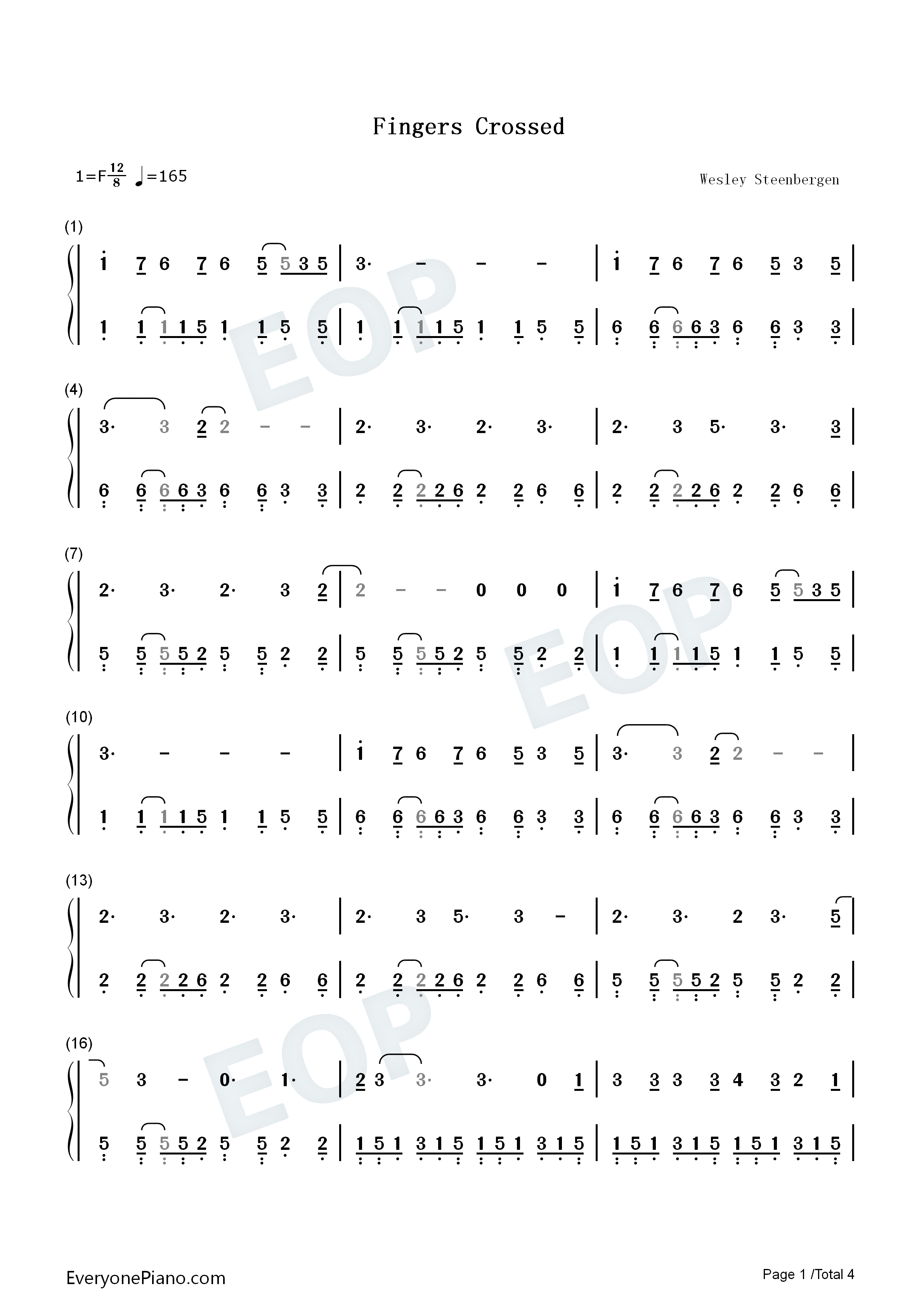Fingers Crossed钢琴简谱-Lauren Spencer-Smith演唱