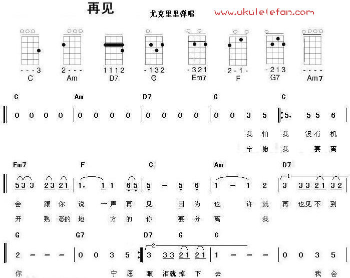 《再见吉他谱》_张震岳_C调_吉他图片谱2张 图1